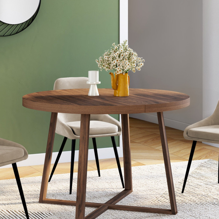 SELMA tavolo da pranzo rotondo allungabile 4-8 persone noce 110-150 cm
