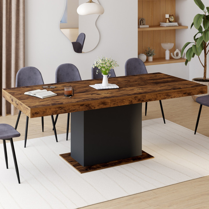 Ausziehbarer Esstisch 6-10 Personen 160-200 cm Holz Effekt antik und schwarz - EDEN | ID Market