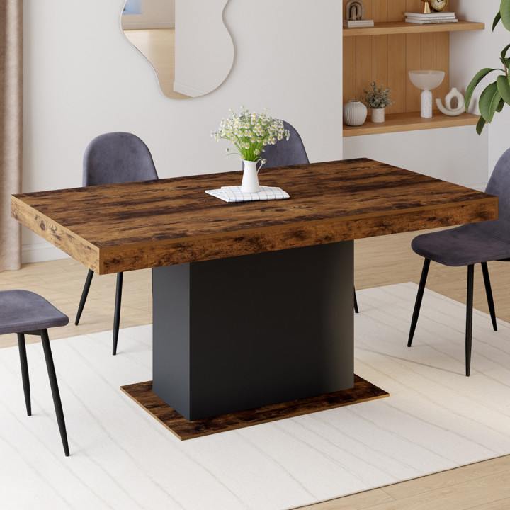 Ausziehbarer Esstisch 6-10 Personen 160-200 cm Holz Effekt antik und schwarz - EDEN | ID Market
