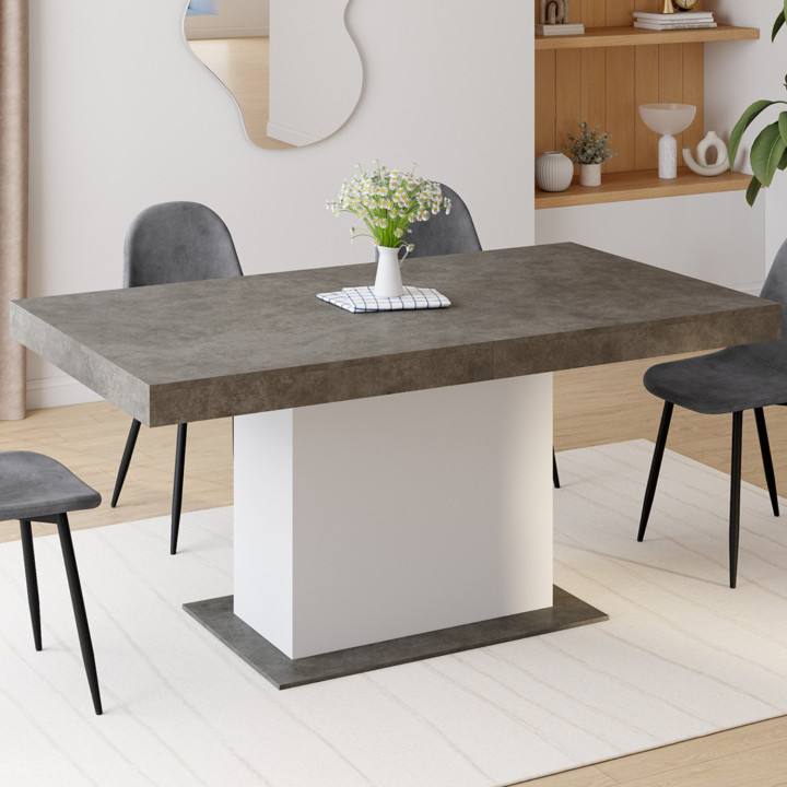 Ausziehbarer Esstisch für 6-10 Personen 160-200 cm Beton und Weiß - EDEN | ID Market