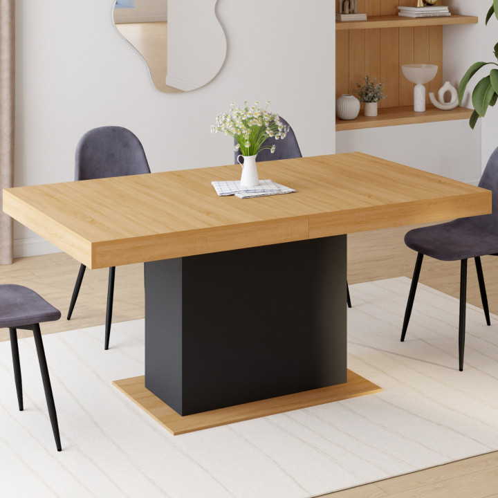 Esstisch mit zentralem Fuß aus Holz und Schwarz - EDEN | ID Market