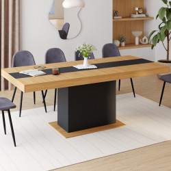 Ausziehbarer Esstisch aus Holz und Mittelstreifen schwarz - EDEN | ID Market