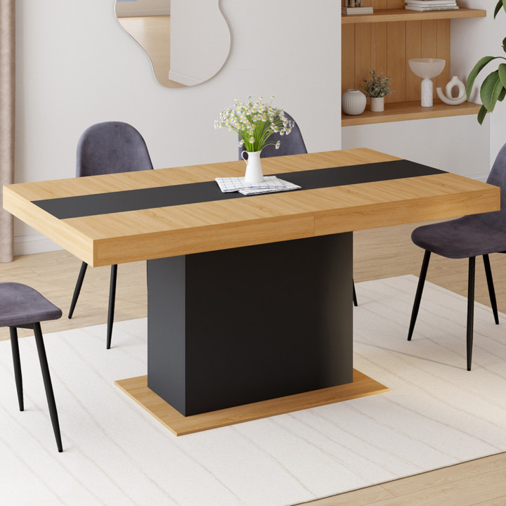 Mesa de comedor extensible de madera con banda central negra - EDEN | ID Market