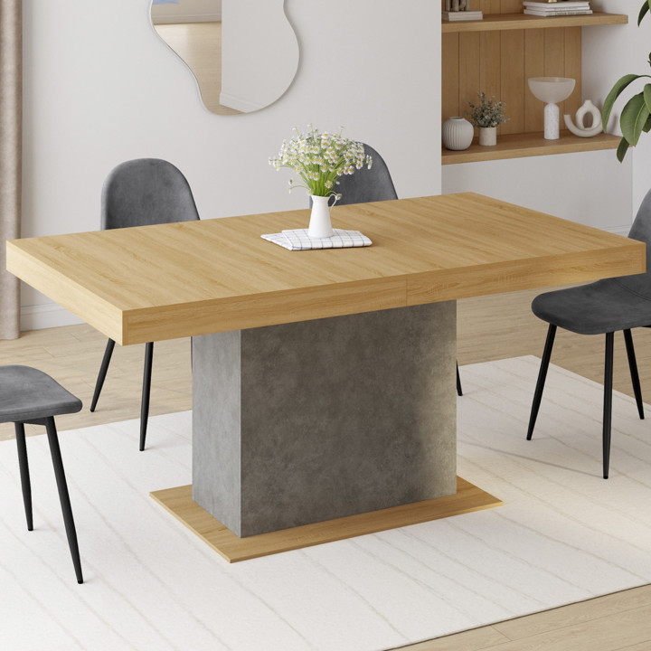 Mesa de comedor extensible 6-10 personas efecto madera y hormigón - EDEN | ID Market