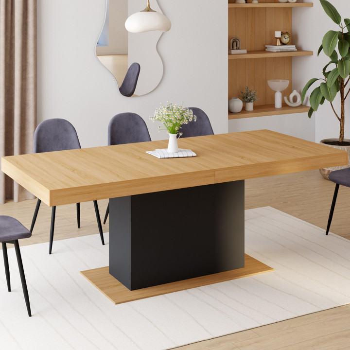 Mesa de comedor extensible de madera y negro para 8-12 personas - EDEN | ID Market