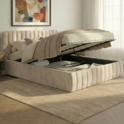 Lit coffre double ALBA avec tête de lit et sommier 160 x 200 cm velours beige