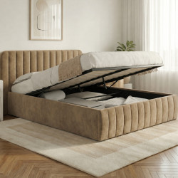 Doppelkastenbett mit Kopfteil und Lattenrost 140 x 190 cm Velours taupe - ALBA | IdMarket