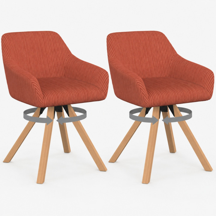 Lot de 2 chaises pivotantes de salle à manger, fauteuils de table JANY en velours côtelé terracotta
