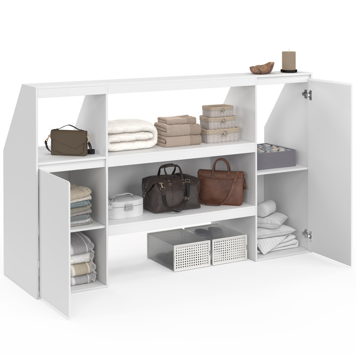 Ensemble étagère 2 niveaux, armoire 2 armoire 1 porte + 1 niche sous pente TOMI blanc