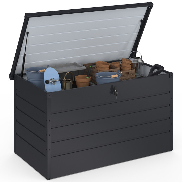 Antracietgrijze afsluitbare metalen opbergbox voor in de tuin 810L | ID Market