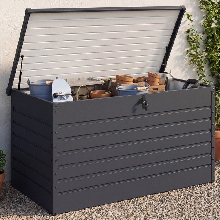 Caja metálica con cerradura gris antracita para jardín 1250L 175x95x90 cm | IdMarket