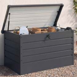 Coffre de rangement métal verrouillable gris anthracite pour jardin 350L 120x62,5x63 cm