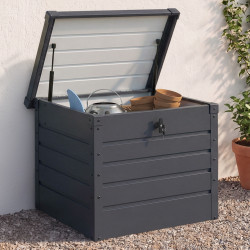 Coffre de rangement métal verrouillable gris anthracite pour jardin 200L 68x62,5x63 cm