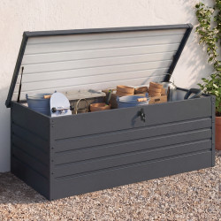 Coffre de rangement métal verrouillable gris anthracite pour jardin 600L 165x70x63 cm