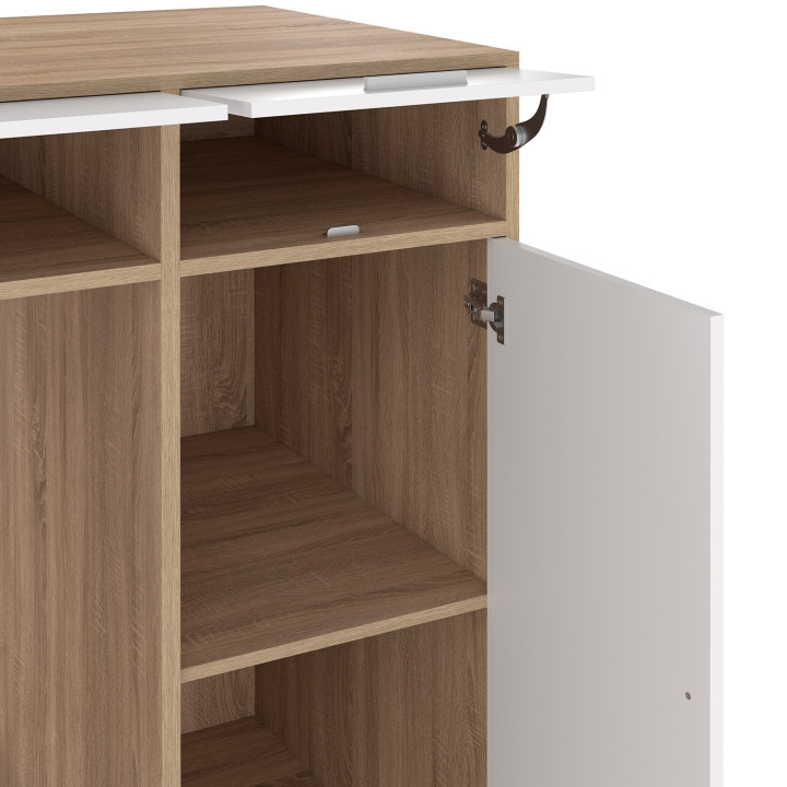 Meuble de buanderie machine à laver et sèche-linge superposés WALLIS avec armoire de rangement bois et blanc