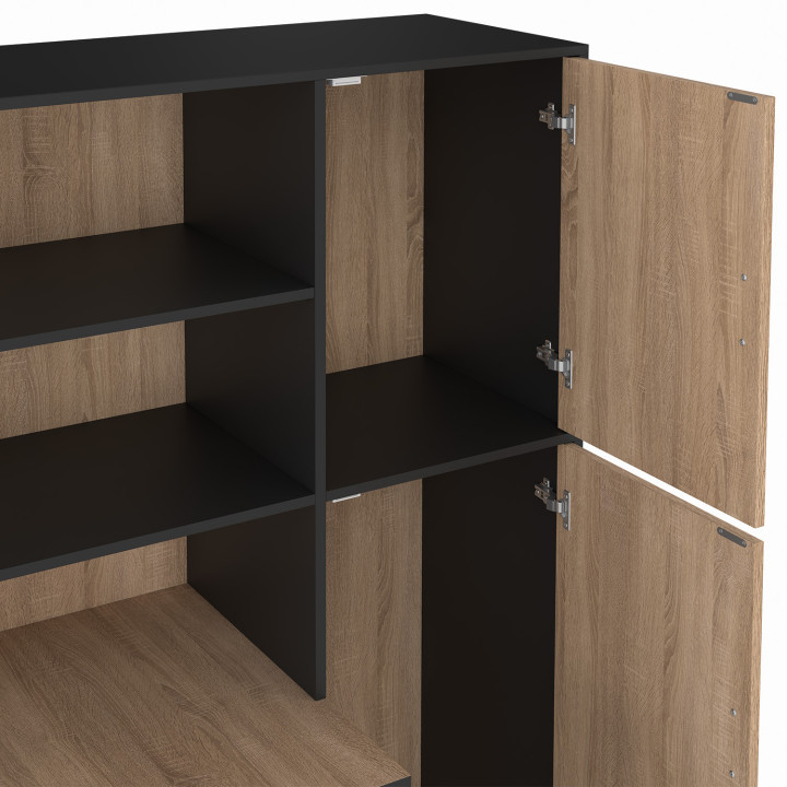 Mueble de lavadero para lavadora o secadora WALLIS con estantes y armario de almacenamiento en negro y madera
