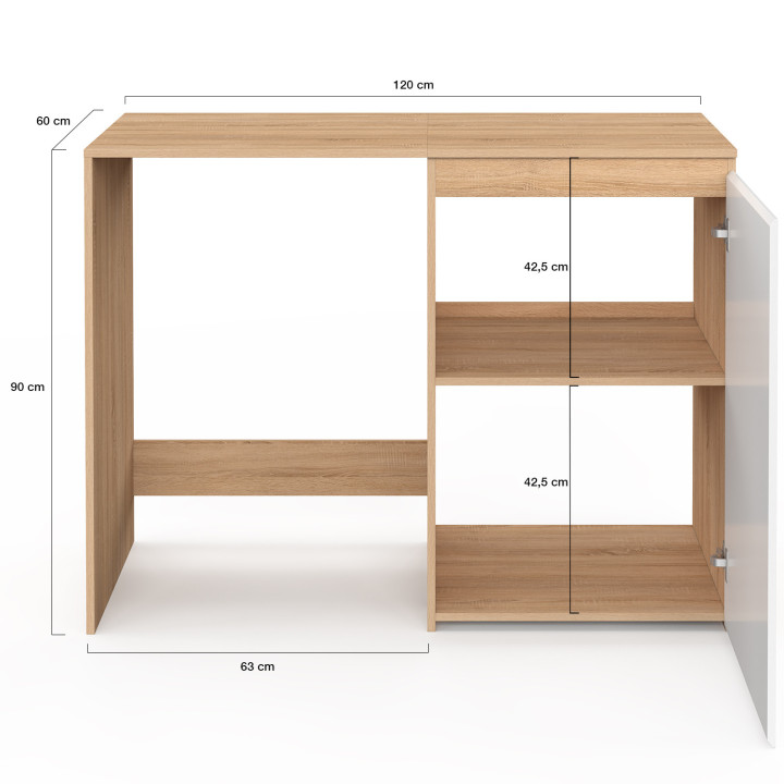 Wasmachine- of drogerkast met TOMI-kast, wastafelmeubel van hout in beukenhoutlook en wit