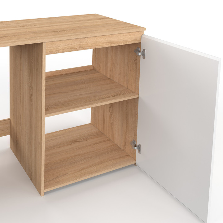Waschmaschinen- oder Trocknerunterschrank mit TOMI-Schrank, Waschtischunterschrank aus Holz in Buche-Optik und Weiß