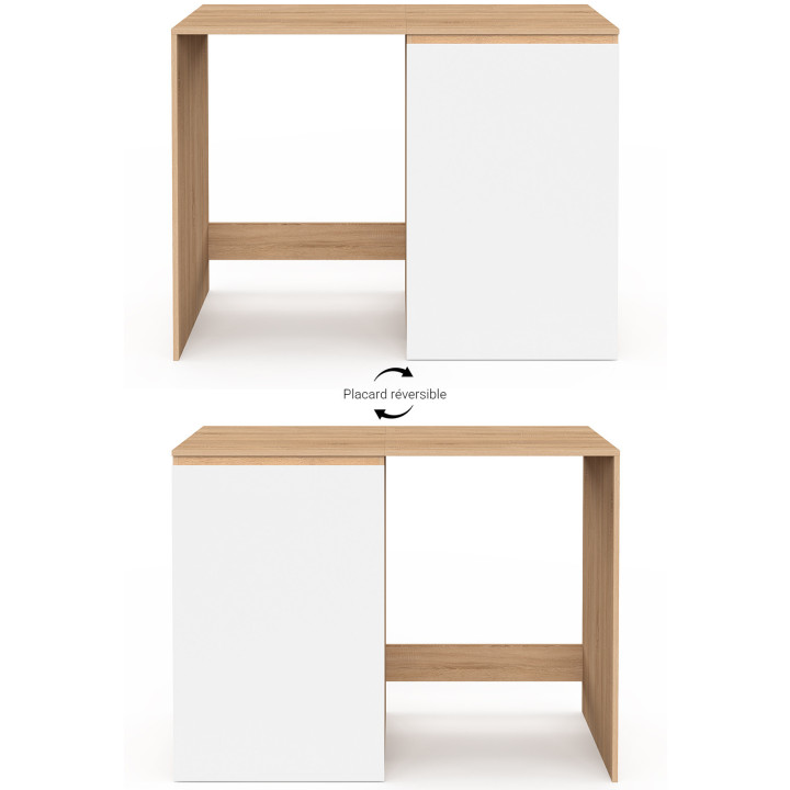 Mueble para lavadora o secadora con armario TOMI, mueble para lavabo de madera con acabado en haya y blanco