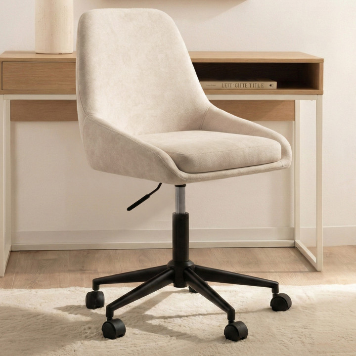 Sedia da ufficio MARTIN in tessuto cinigliato beige, girevole e regolabile in altezza su rotelle