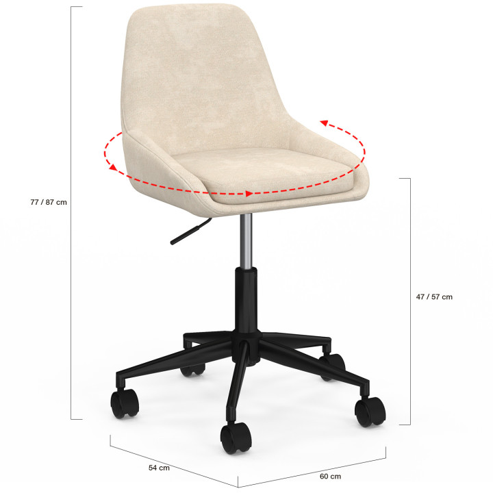 Sedia da ufficio MARTIN in tessuto cinigliato beige, girevole e regolabile in altezza su rotelle