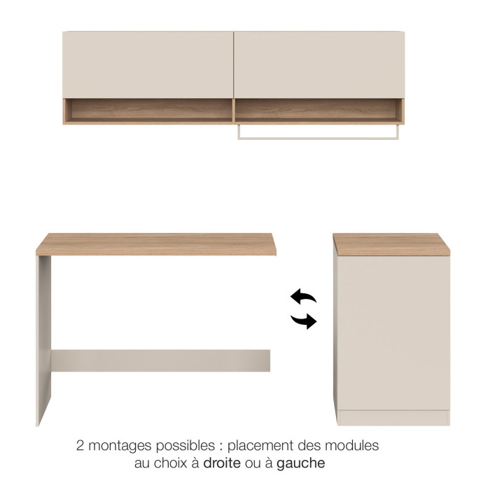 Mobile per lavanderia con lavatrice e asciugatrice TOMI, con piano di lavoro L. 180 cm e armadietti beige e in legno