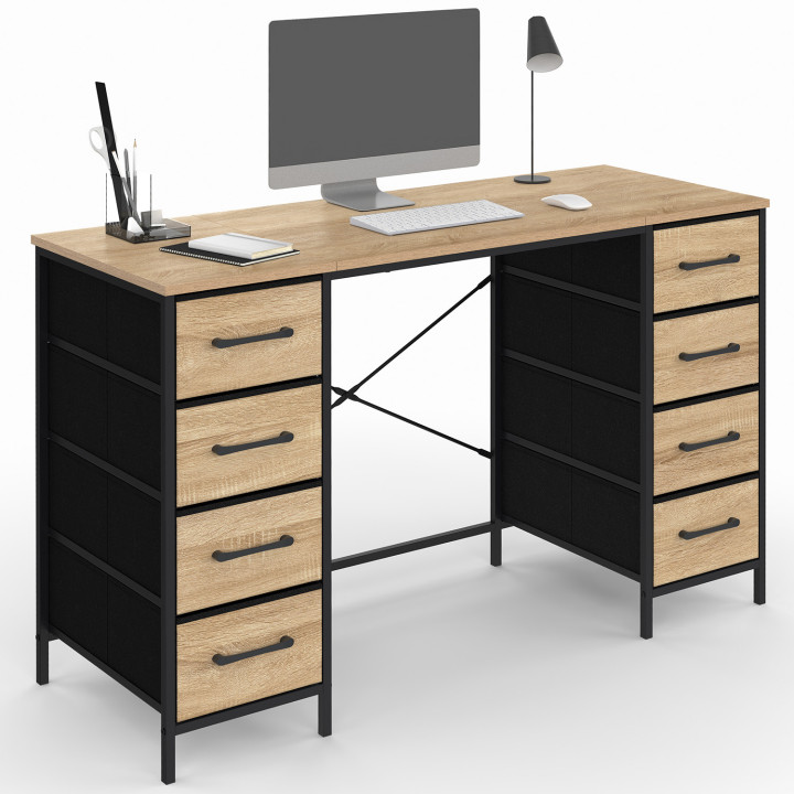 Bureau met 8 stoffen lades, 120 x 45 cm, UTAH, hout en zwart, industrieel design