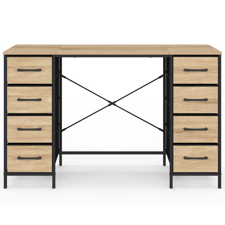 Bureau 8 tiroirs en tissu 120x45 cm UTAH bois et noir design industriel