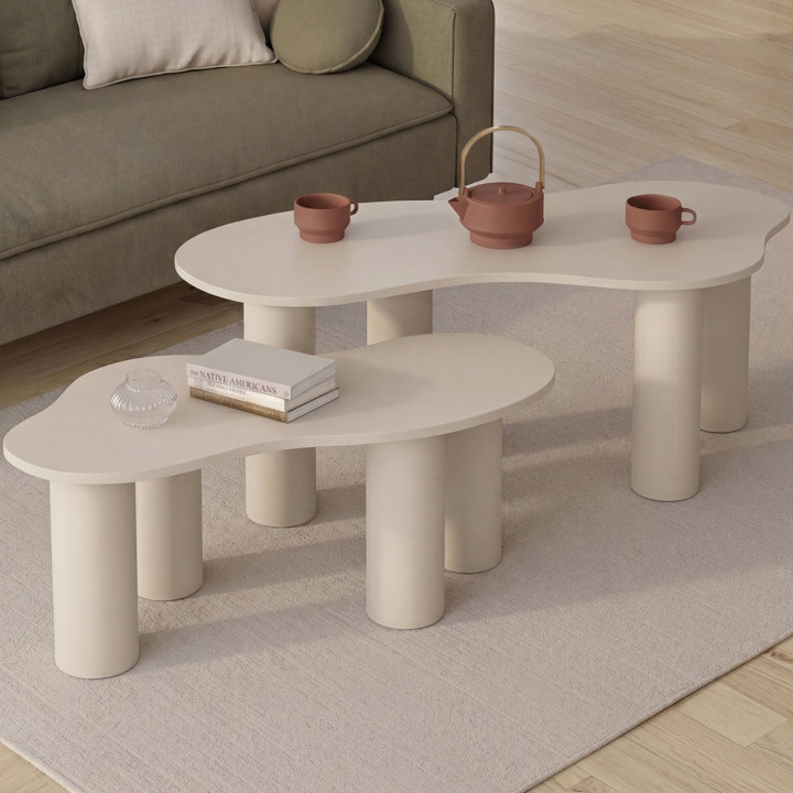 Lote de 2 mesas de centro encajables ORGANIQUE 80/110 cm, de madera beige