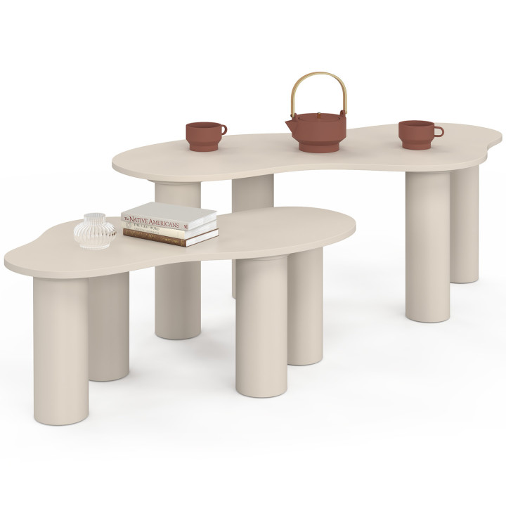 Set van 2 in elkaar schuifbare salontafels ORGANIQUE 80/110 cm, beige hout