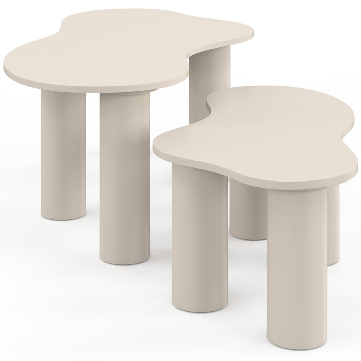 Set van 2 in elkaar schuifbare salontafels ORGANIQUE 80/110 cm, beige hout