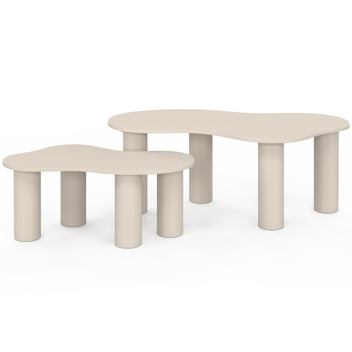 Set van 2 in elkaar schuifbare salontafels ORGANIQUE 80/110 cm, beige hout