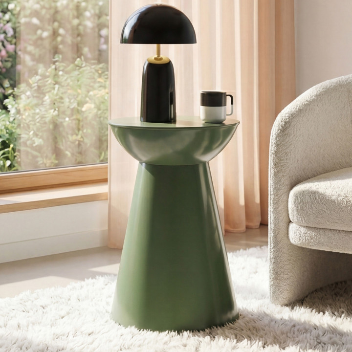 Set di 2 tavolini rotondi, tavolini da salotto, comodini ODETTE da 30 cm in metallo verde kaki