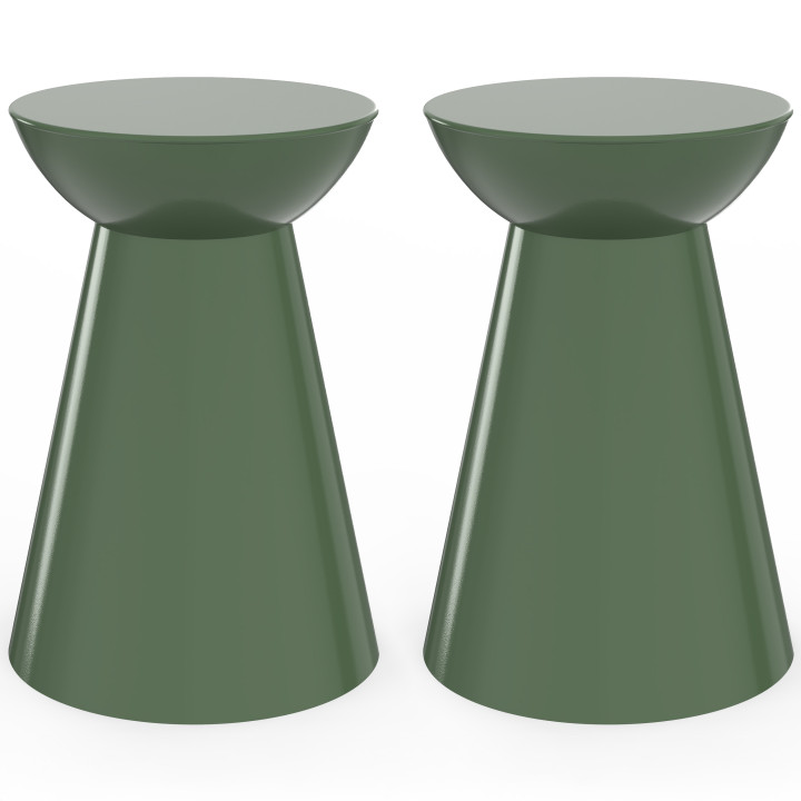 Set di 2 tavolini rotondi, tavolini da salotto, comodini ODETTE da 30 cm in metallo verde kaki