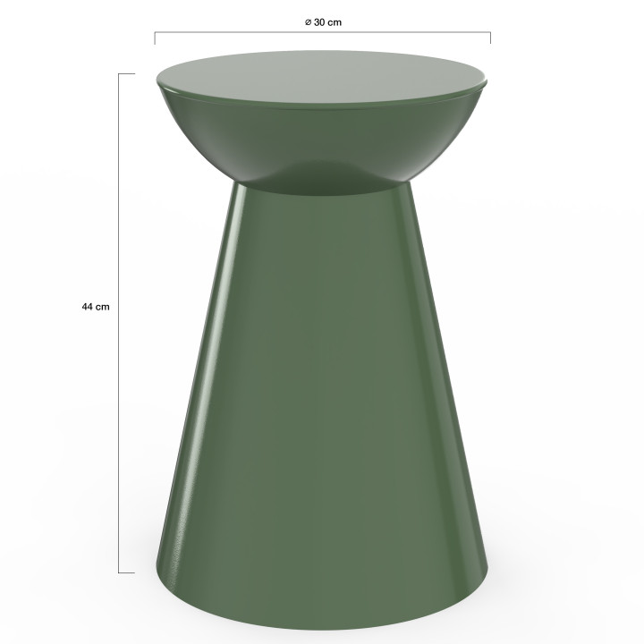 Set di 2 tavolini rotondi, tavolini da salotto, comodini ODETTE da 30 cm in metallo verde kaki