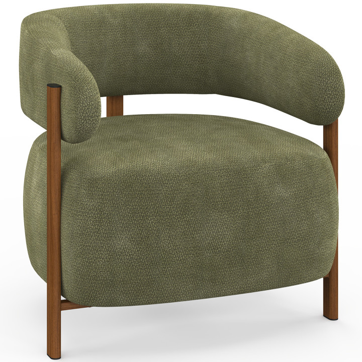 Poltrona ALBERT in tessuto di ciniglia verde con gambe in legno scuro