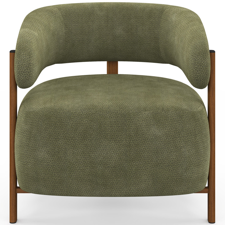 Poltrona ALBERT in tessuto di ciniglia verde con gambe in legno scuro