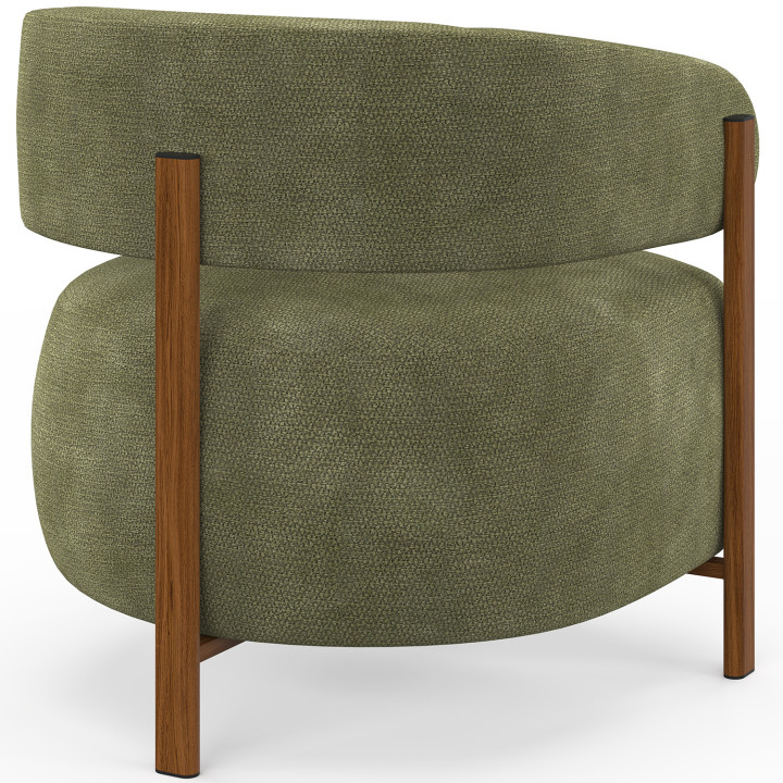 Poltrona ALBERT in tessuto di ciniglia verde con gambe in legno scuro