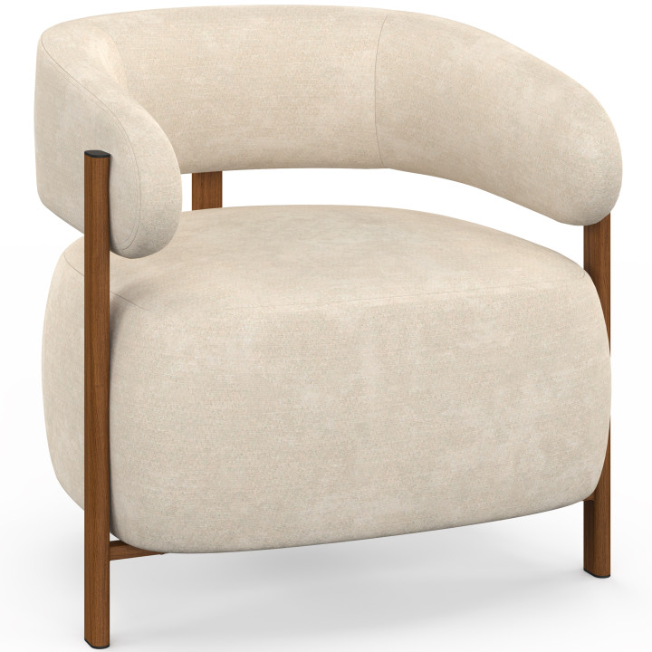 Poltrona ALBERT in tessuto chenille beige con gambe effetto noce