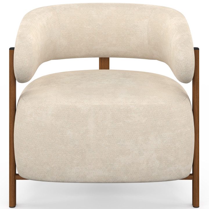 Poltrona ALBERT in tessuto chenille beige con gambe effetto noce