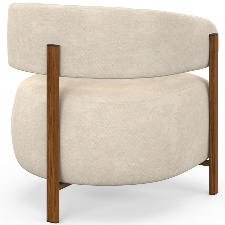 Poltrona ALBERT in tessuto chenille beige con gambe effetto noce