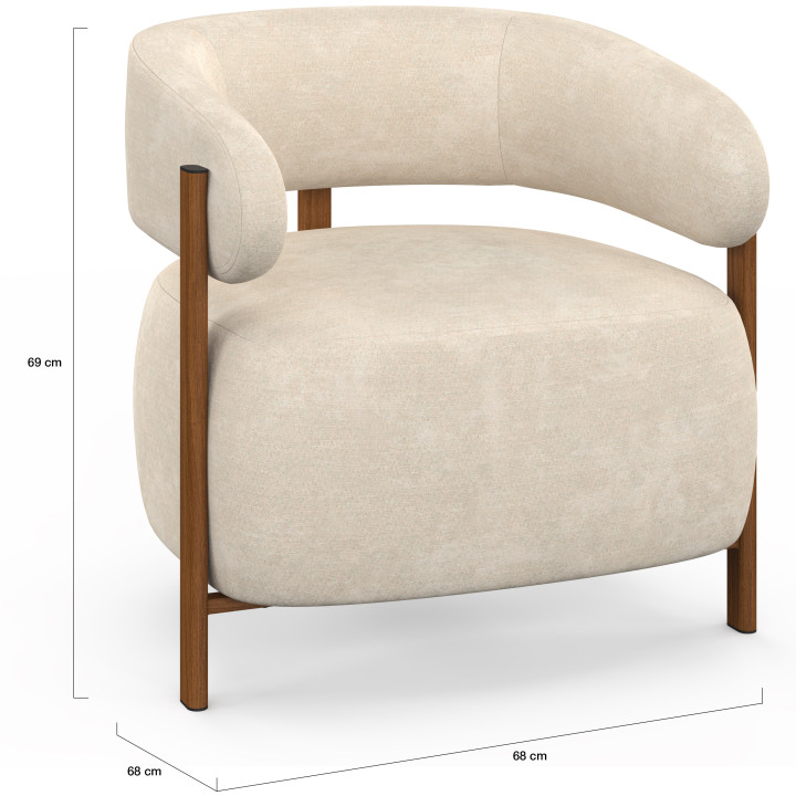 Poltrona ALBERT in tessuto chenille beige con gambe effetto noce