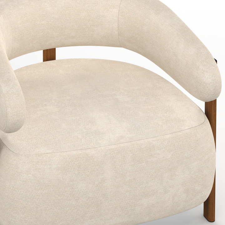 Poltrona ALBERT in tessuto chenille beige con gambe effetto noce