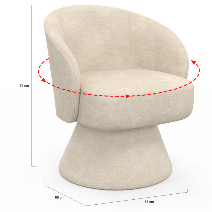 Sillón giratorio CYRUS en tejido de chenilla beige