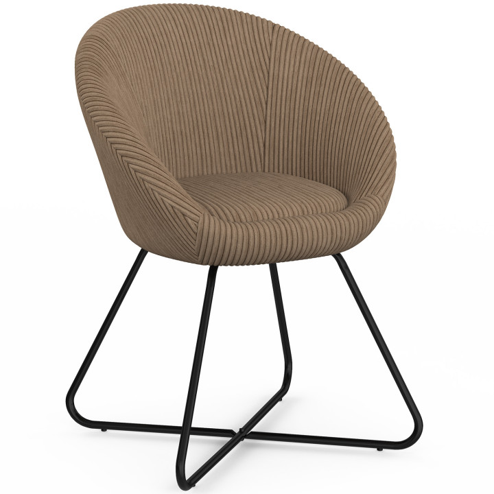 Sillón con forma de huevo ANGELINA, de terciopelo acanalado color topo, con patas cruzadas negras