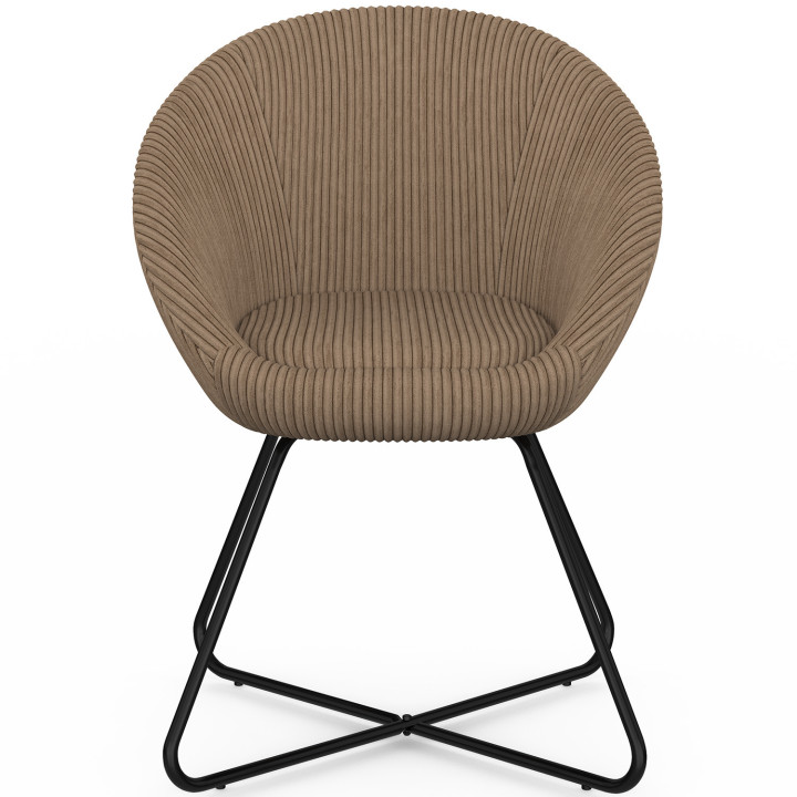Poltrona a forma di uovo ANGELINA in velluto a coste color taupe con gambe incrociate nere