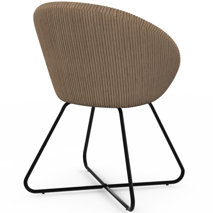 Poltrona a forma di uovo ANGELINA in velluto a coste color taupe con gambe incrociate nere