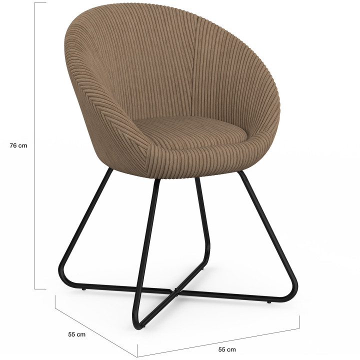 Sillón con forma de huevo ANGELINA, de terciopelo acanalado color topo, con patas cruzadas negras