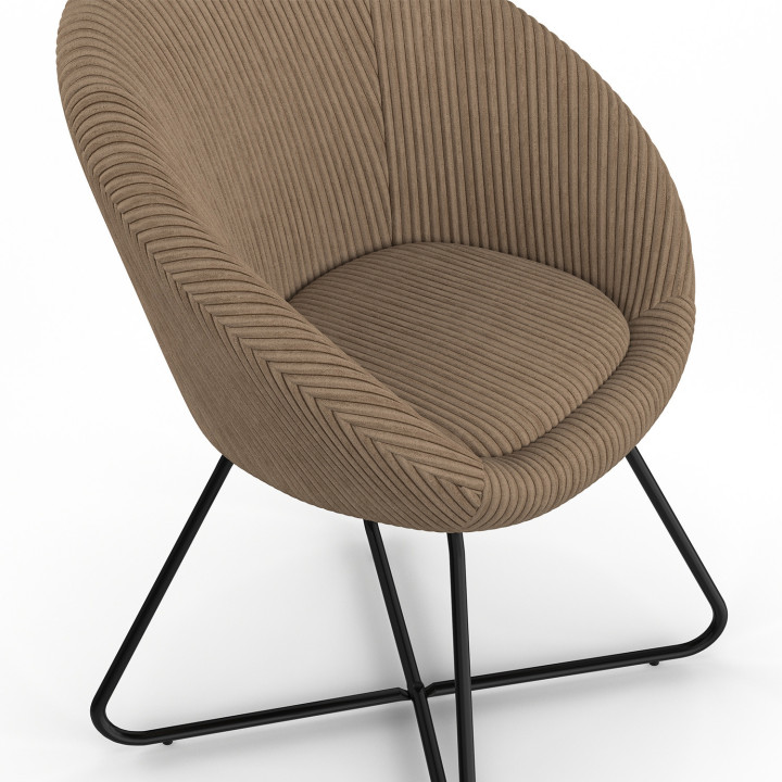 Sillón con forma de huevo ANGELINA, de terciopelo acanalado color topo, con patas cruzadas negras