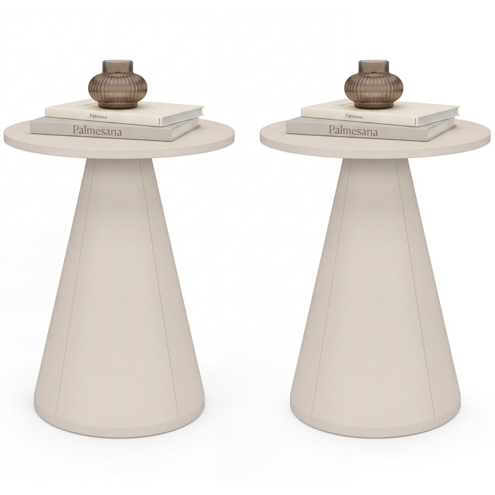 Set di 2 tavolini rotondi, tavolini da salotto, comodini ELEONORE da 40 cm in metallo beige